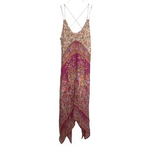 Lucky Brand Maxi Dress Size S Pink Paisley Floral Sharkbite Hem Sleeveless Boho